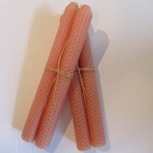 1 pair, Bees Wax candles, Peach, Honeycomb pattern, Hand Rolled, 8"